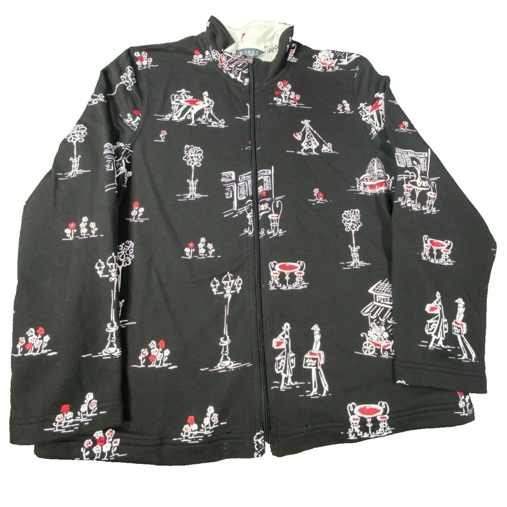 Koret Petite Jacket Womens PM Black Floral Print Full Zip Lightweight Coat Y2K